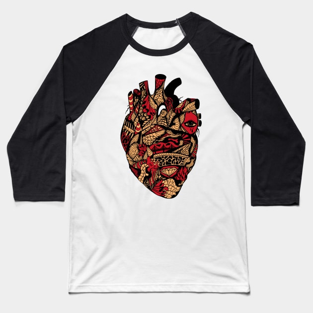 Red and Cream Transparent Heart Baseball T-Shirt by kenallouis